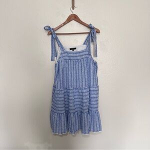 NWT Lulus Chic in Santorini Blue & White Tie-Strap Swing Dress With Pockets Sz M